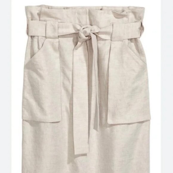 H&M linen cargo skirt front patch pockets wide tie belt. Women's Size 6 - Picture 3 of 6